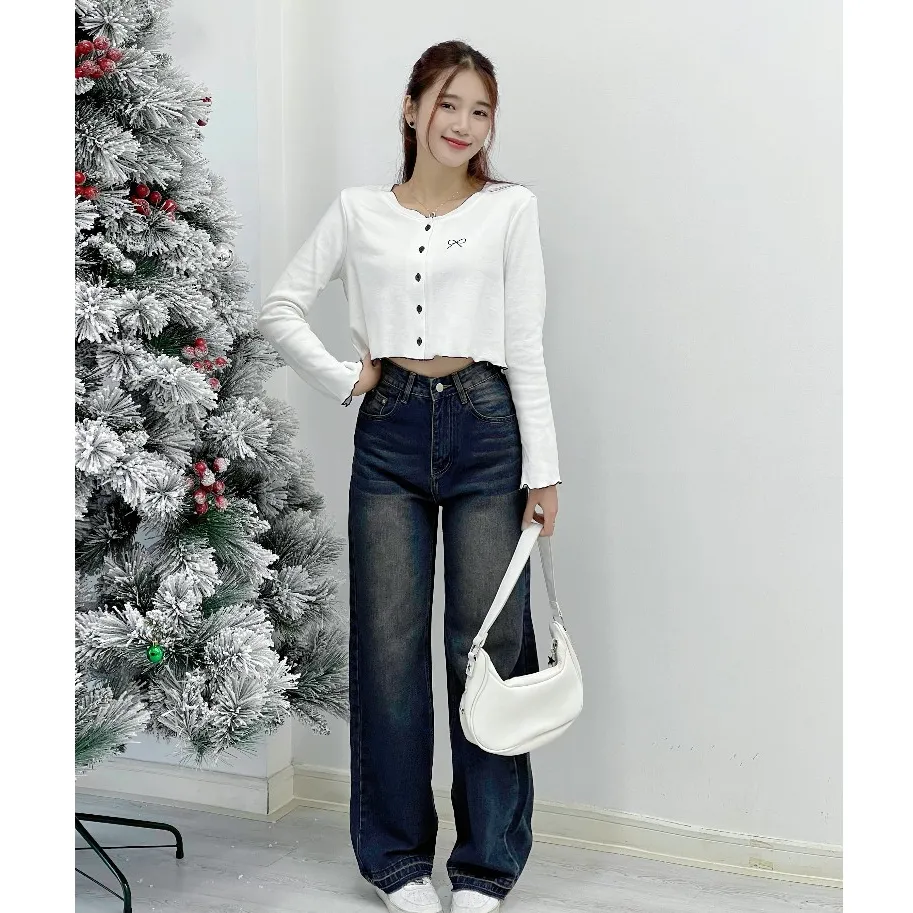 Ảnh Quần jean ống rộng nữ VMSTYLE trơn cạp cao lai kiểu lua tua basic cá tính năng động đi chơi 420 - QJR00142 4