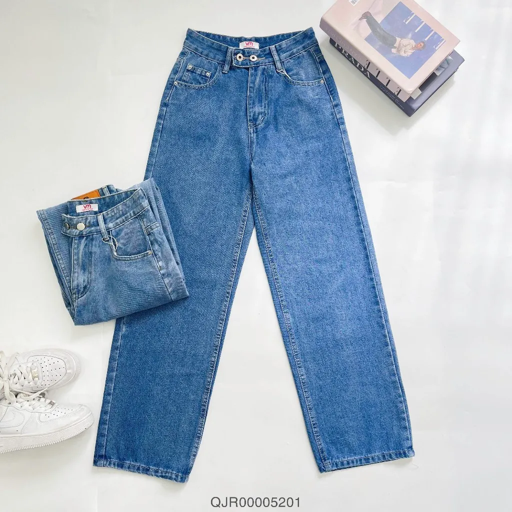 Ảnh Quần jean ống rộng nữ VMSTYLE, Quần jeans ống suông cạp cao 2 nút ngang dễ phối đồ đi chơi N99 - QJR00005 3