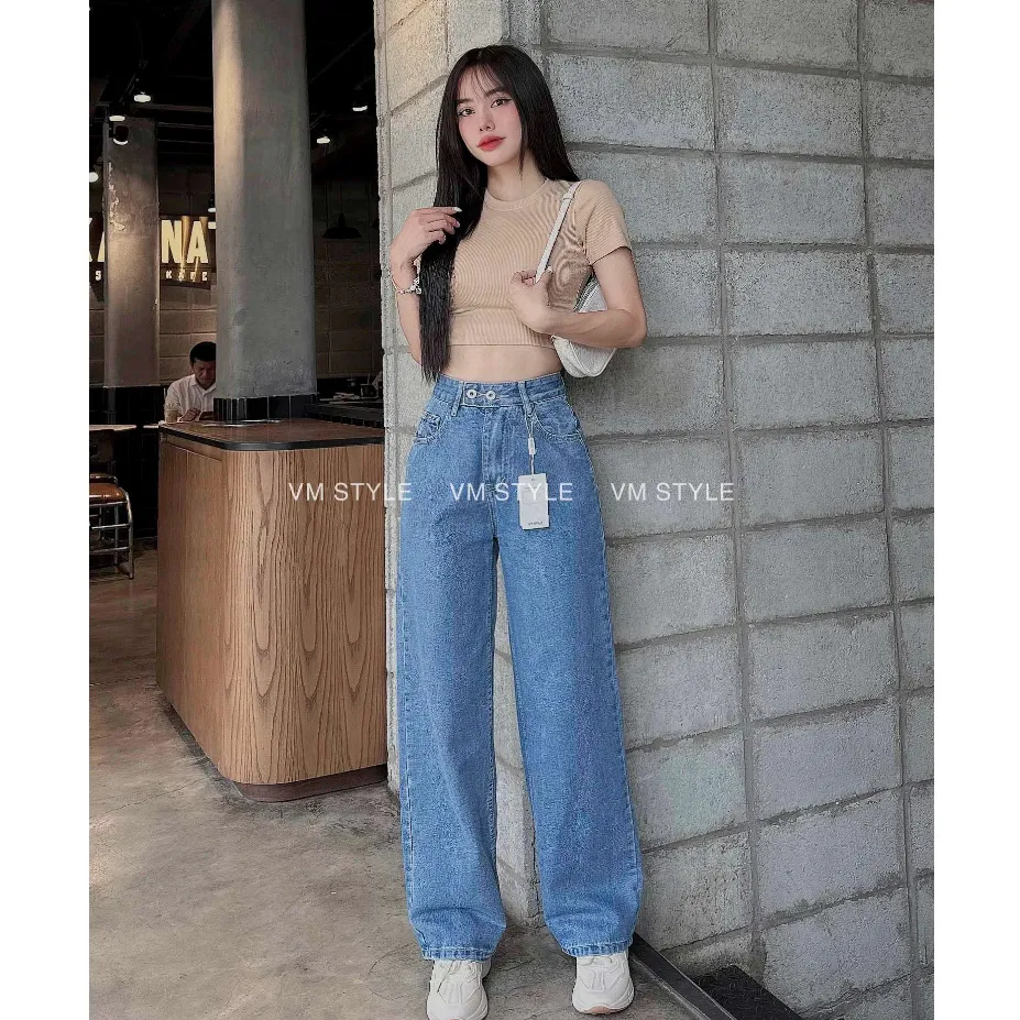 Ảnh Quần jean ống rộng nữ VMSTYLE, Quần jeans ống suông cạp cao 2 nút ngang dễ phối đồ đi chơi N99 - QJR00005 4