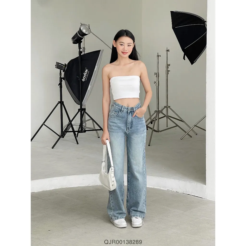 Ảnh Quần jean ống rộng nữ VMSTYLE trơn lai thường cạp cao basic năng động đi học, đi chơi 407 - QJR00138 4