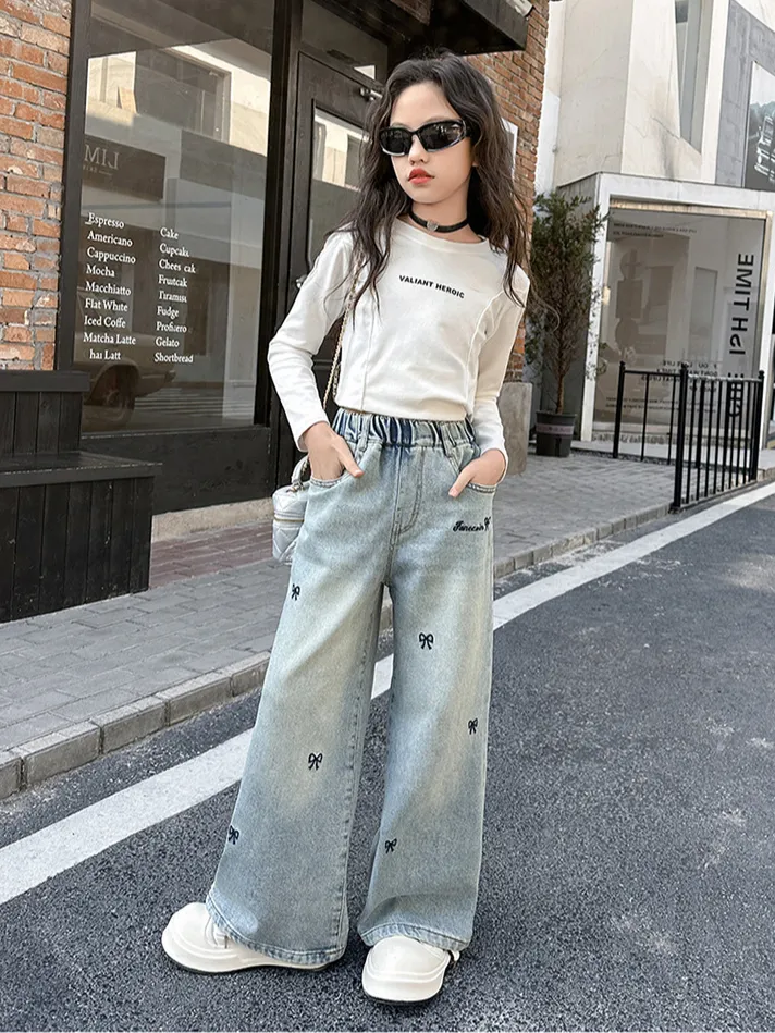 Ảnh Quần Jean Ống Rộng, Quần Bò Ống Xuông Phong Cách Thời Trang Cho Các Bé Gái Cao Dưới 1m7 J107 1