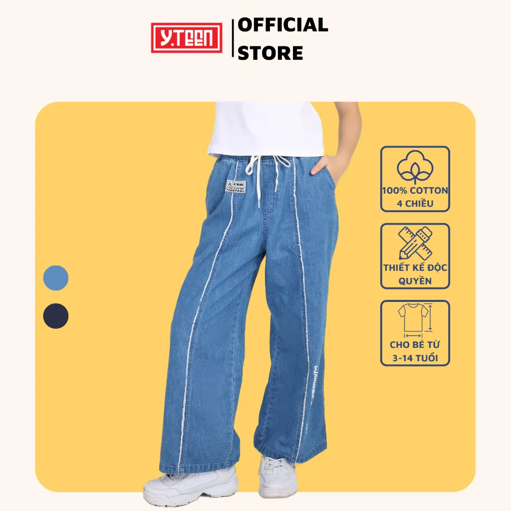 Ảnh Quần Jean Ống Rộng Wash Tua Siêu Mềm Cực Năng Động Cho Bé Gái Y.Teen Từ 37-62 KG EQX064-2 1