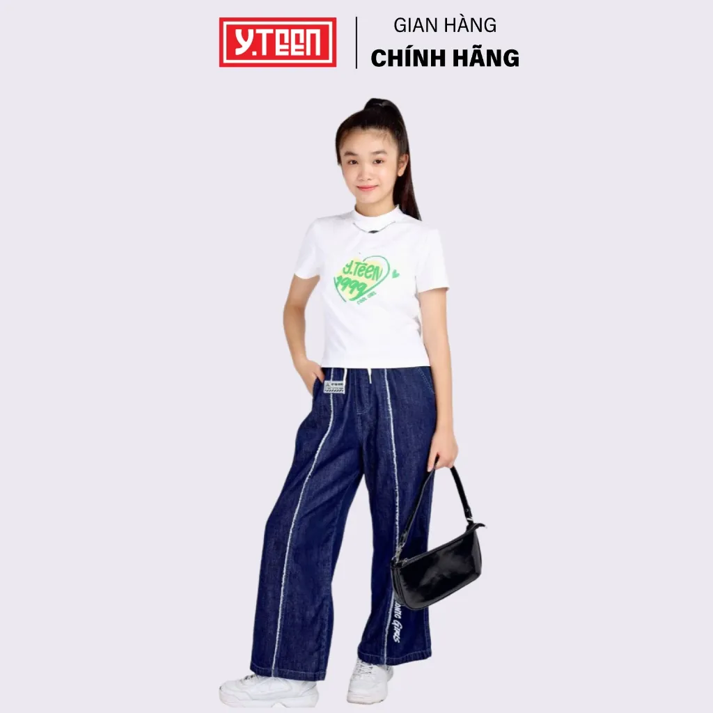 Ảnh Quần Jean Ống Rộng Wash Tua Siêu Mềm Cực Năng Động Cho Bé Gái Y.Teen Từ 37-62 KG EQX064-2 3