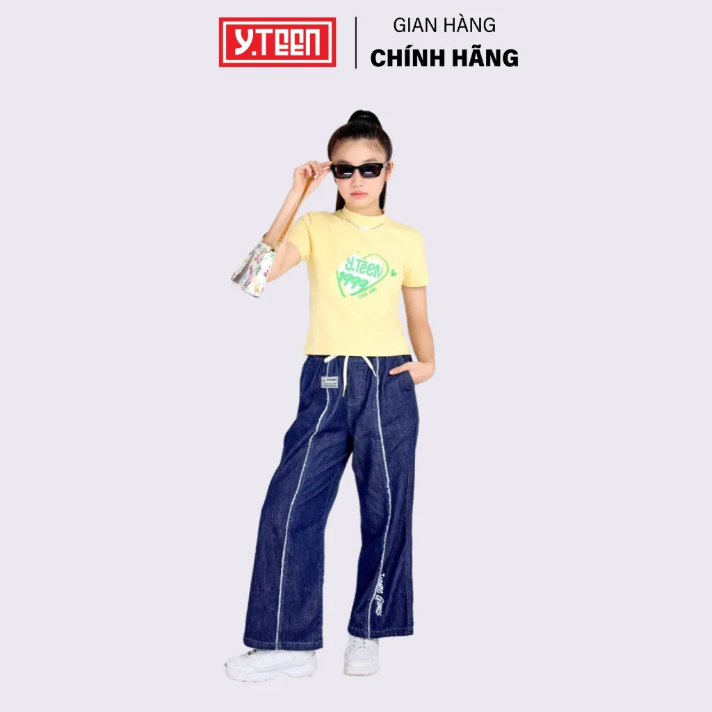Ảnh Quần Jean Ống Rộng Wash Tua Siêu Mềm Cực Năng Động Cho Bé Gái Y.Teen Từ 37-62 KG EQX064-2 4