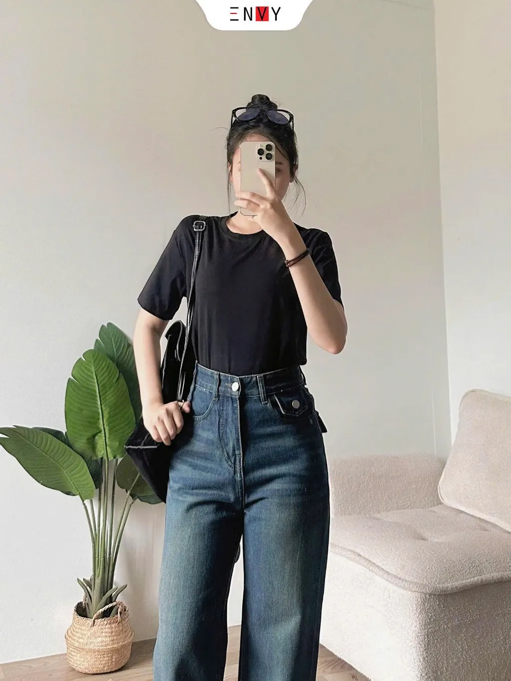 Ảnh Quần Jean Ống Suông Ngắn Nữ Cạp Cao Hot ENVY J140 2