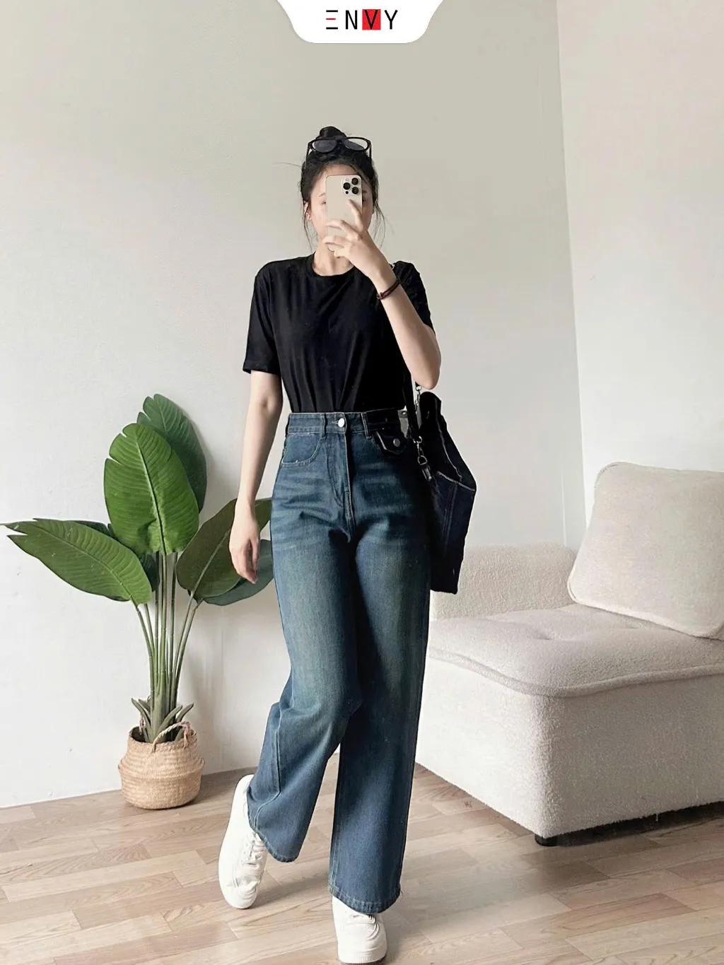 Ảnh Quần Jean Ống Suông Ngắn Nữ Cạp Cao Hot ENVY J140 3
