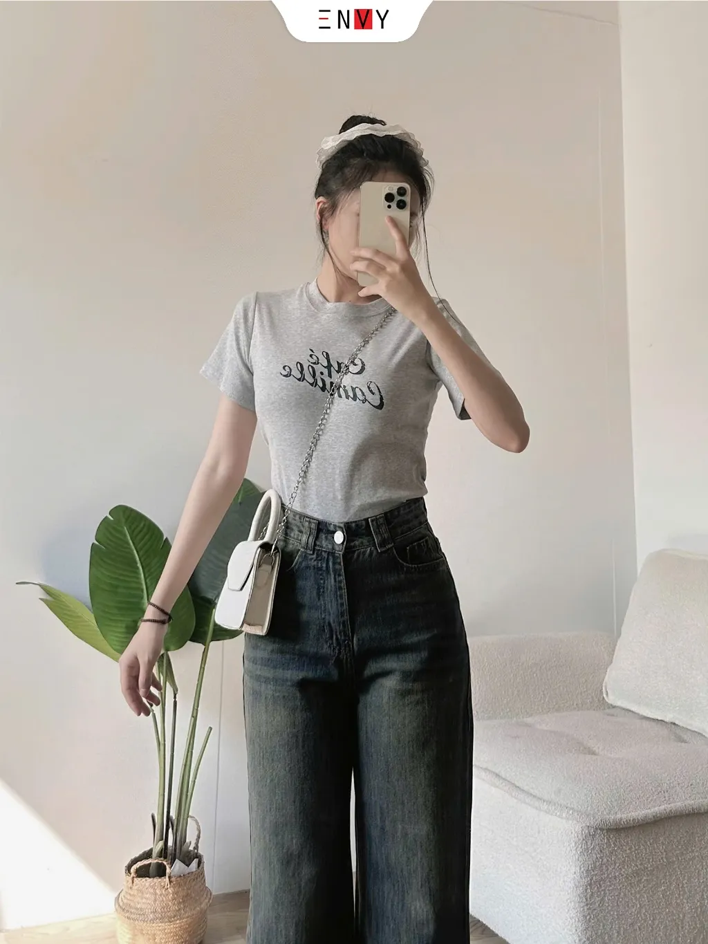 Ảnh Quần Jean Ống Suông Nữ Dáng Ngắn Vải Mềm ENVY J150 4