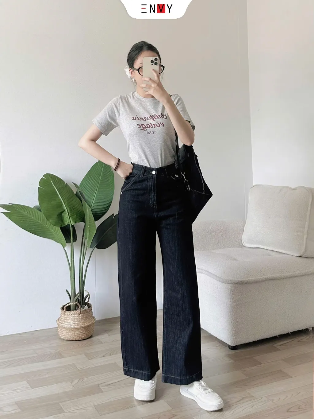 Ảnh Quần Jean Ống Suông Nữ Eo Cao Màu Hottrend ENVY J169 1