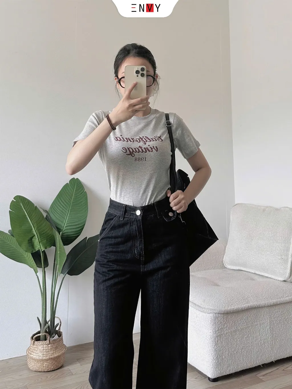 Ảnh Quần Jean Ống Suông Nữ Eo Cao Màu Hottrend ENVY J169 3