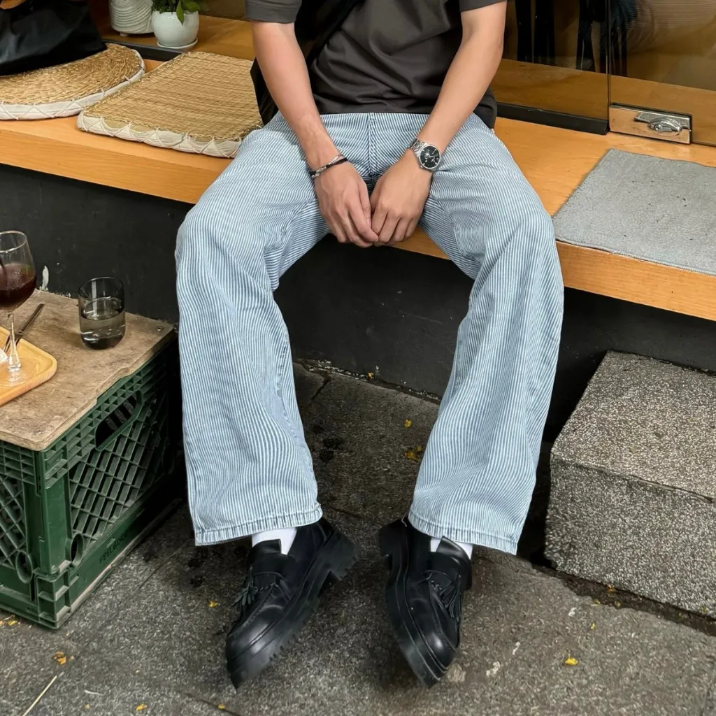Ảnh Quần Jean Ống Suông PEALO Kẻ Sọc Form Straight Leg 4