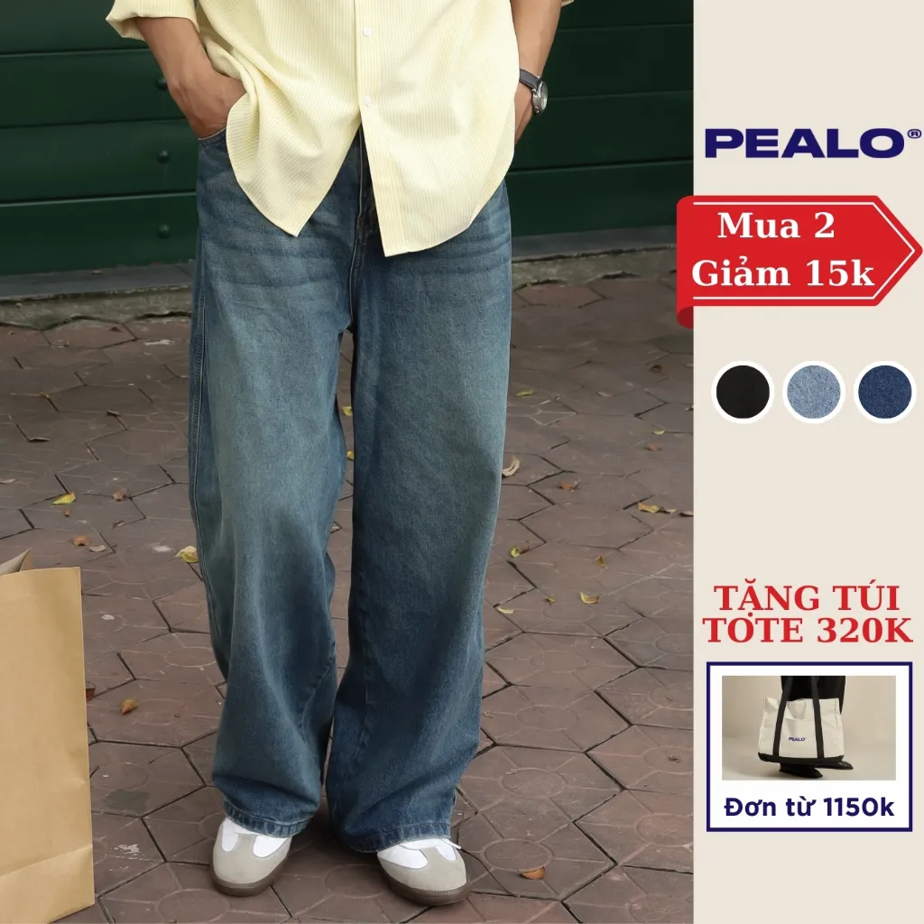 Ảnh Quần Jean PEALO Unisex Form rộng chất liệu Jeans cotton thoải mái 1
