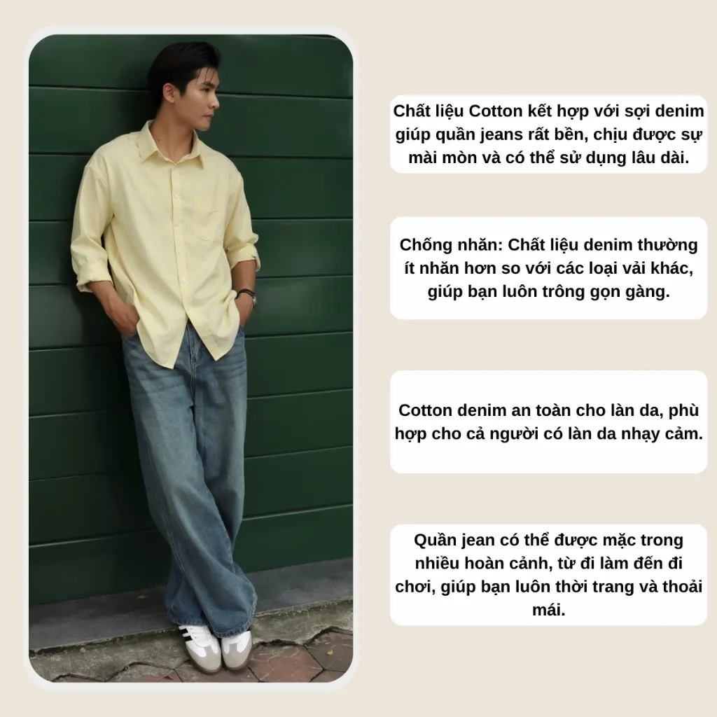 Ảnh Quần Jean PEALO Unisex Form rộng chất liệu Jeans cotton thoải mái 2