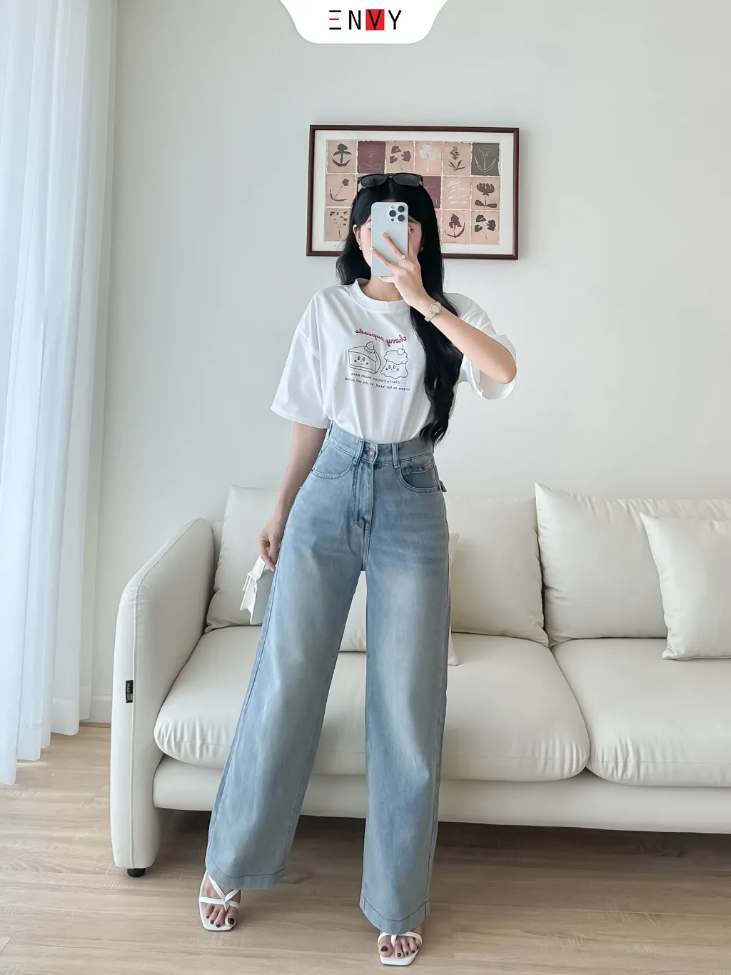 Ảnh Quần Jean Suông Dáng Dài Nữ Bản Lai To Chất Mềm ENVY J174 2