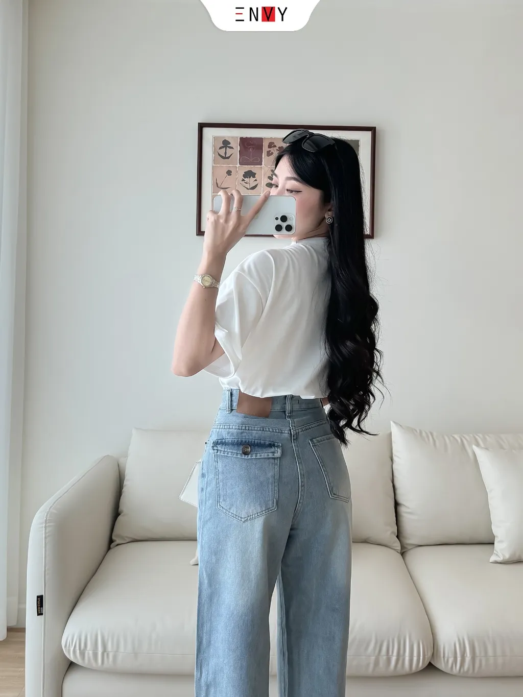 Ảnh Quần Jean Suông Dáng Dài Nữ Bản Lai To Chất Mềm ENVY J174 3
