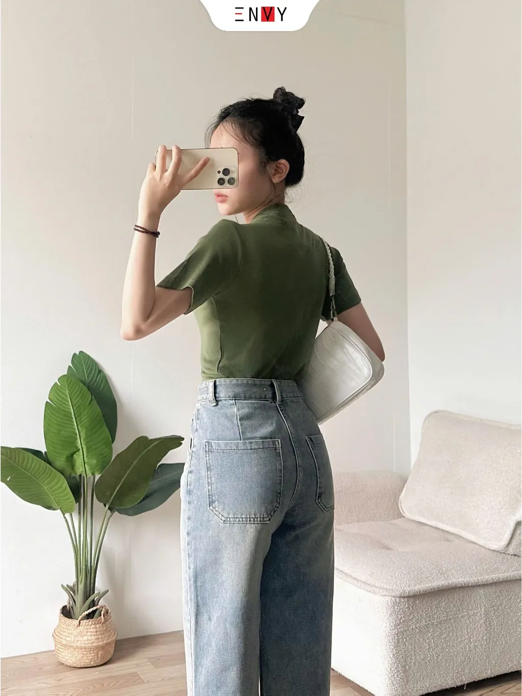 Ảnh Quần Jean Suông Dáng Ngắn (93cm) Vải Mềm ENVY J172 2