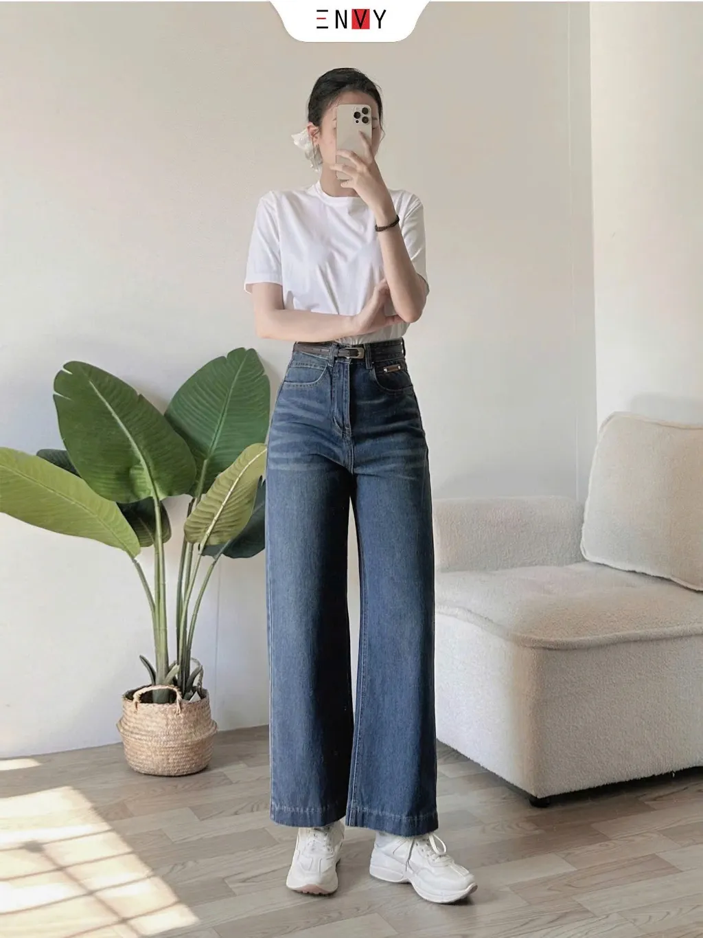 Ảnh Quần Jean Suông Nữ Bản Lai To Vải Mềm Dáng Ngắn ENVY J170 1