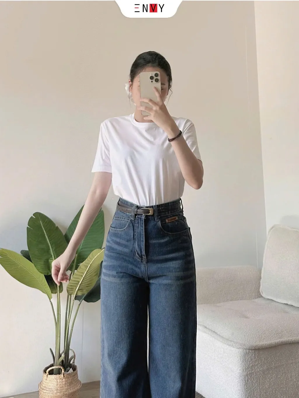 Ảnh Quần Jean Suông Nữ Bản Lai To Vải Mềm Dáng Ngắn ENVY J170 2