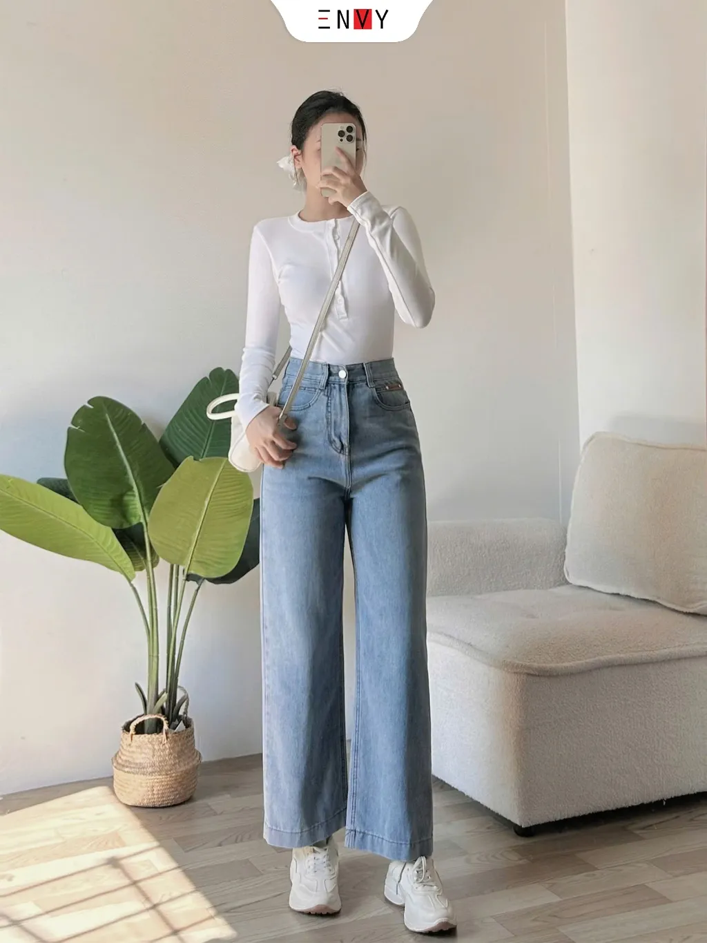 Ảnh Quần Jean Suông Nữ Bản Lai To Vải Mềm Dáng Ngắn ENVY J170 4