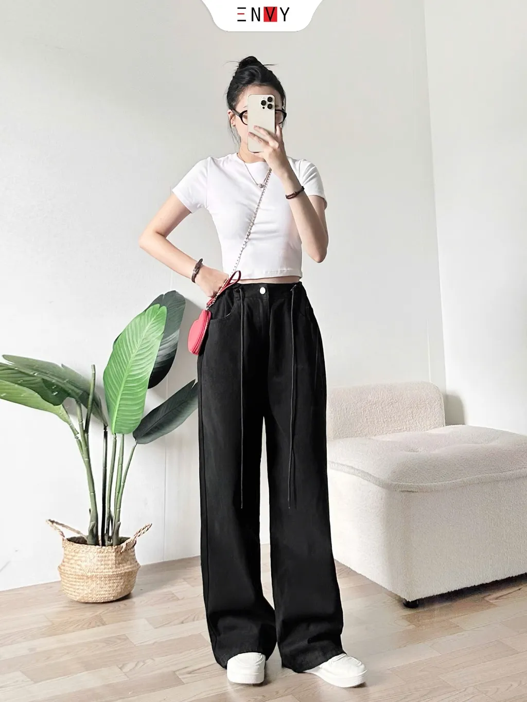 Ảnh Quần Jean Suông Nữ Rộng Dáng Dài Lưng Thun Sau ENVY J160 1