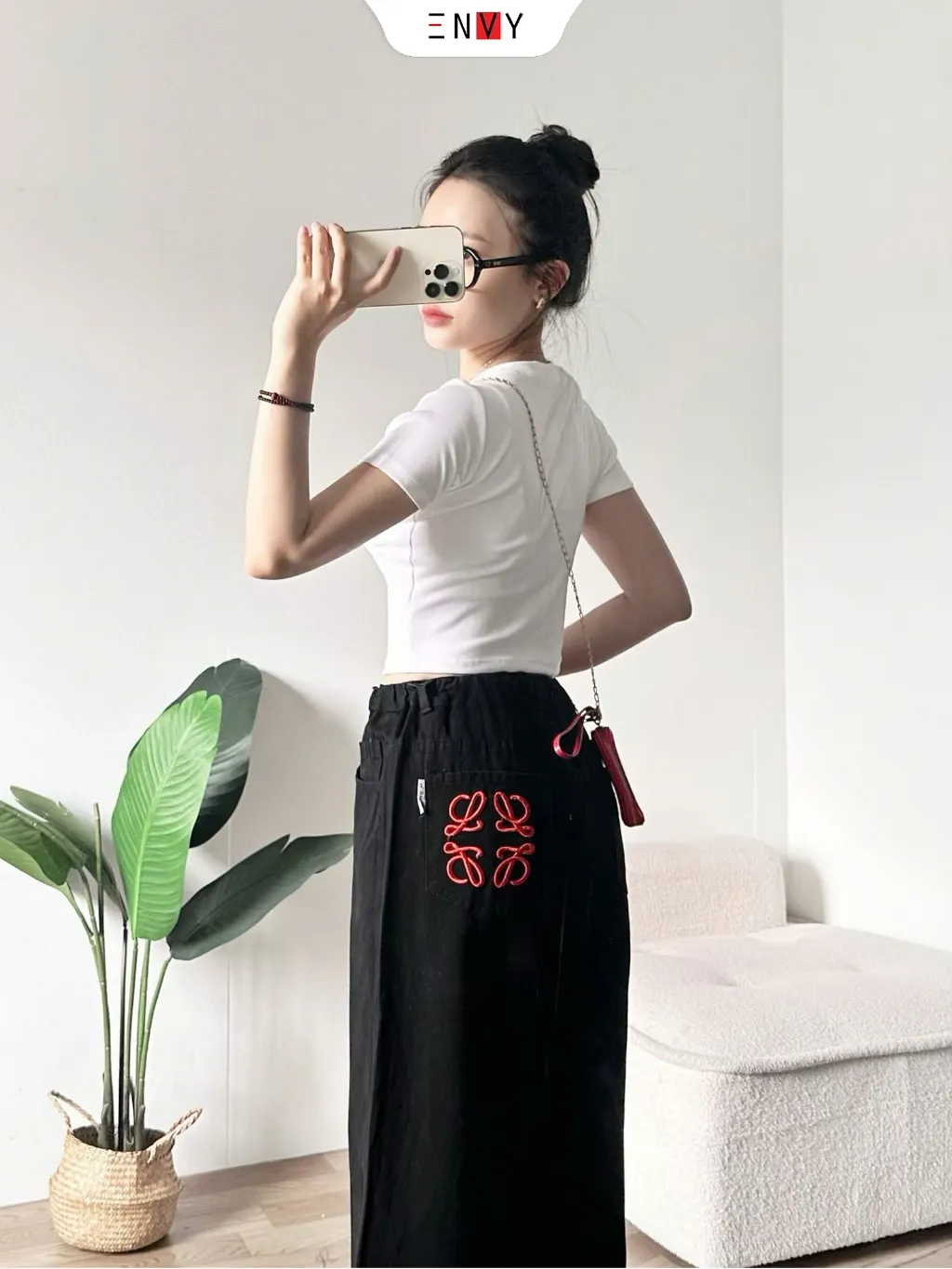 Ảnh Quần Jean Suông Nữ Rộng Dáng Dài Lưng Thun Sau ENVY J160 2