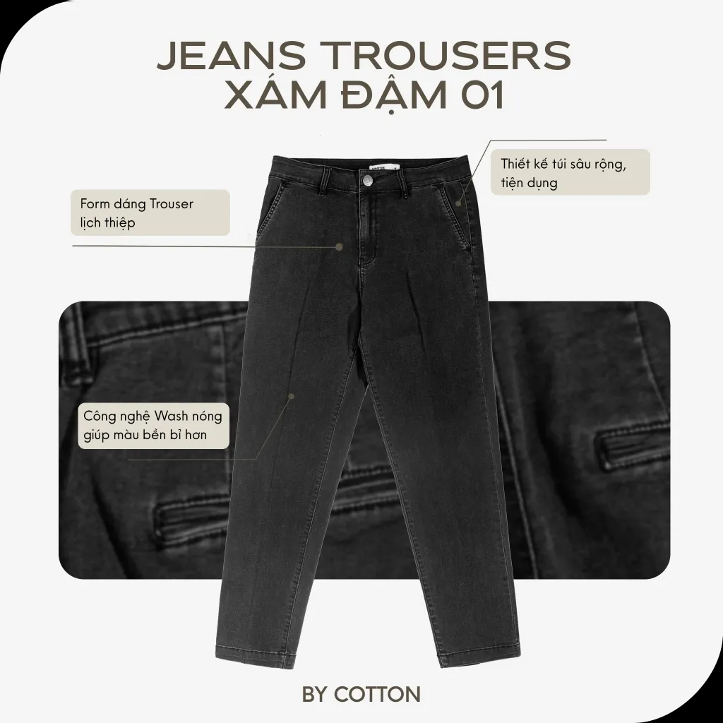 Ảnh Quần Jeans Dài Nam Cao Cấp Form Quần Trousers 01 Thoải Mái 3 Màu  BY COTTON 2