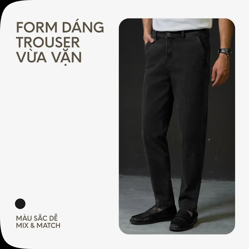 Ảnh Quần Jeans Dài Nam Cao Cấp Form Quần Trousers 01 Thoải Mái 3 Màu  BY COTTON 4