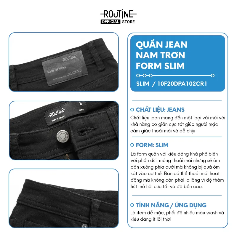 Ảnh Quần Jeans Đen Nam Trơn Form Slim Cropped - Routine 10S25DPA108CR1 1