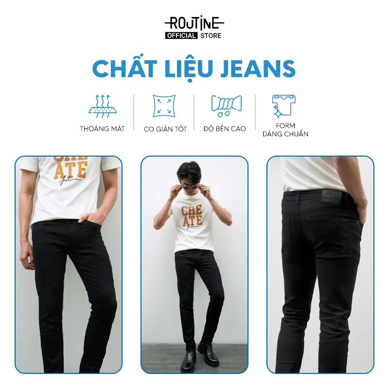 Ảnh Quần Jeans Đen Nam Trơn Form Slim Cropped - Routine 10S25DPA108CR1 2