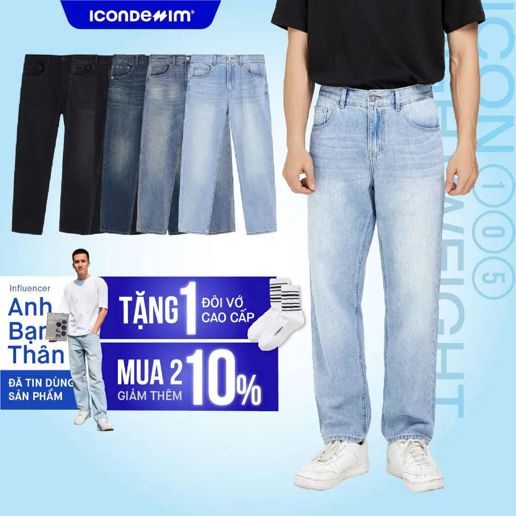 Ảnh Quần jeans nam ICONDENIM, quần bò ống đứng, dáng suông, công nghệ Lightweight siêu nhẹ, chống nhăn tốt ICON105 2