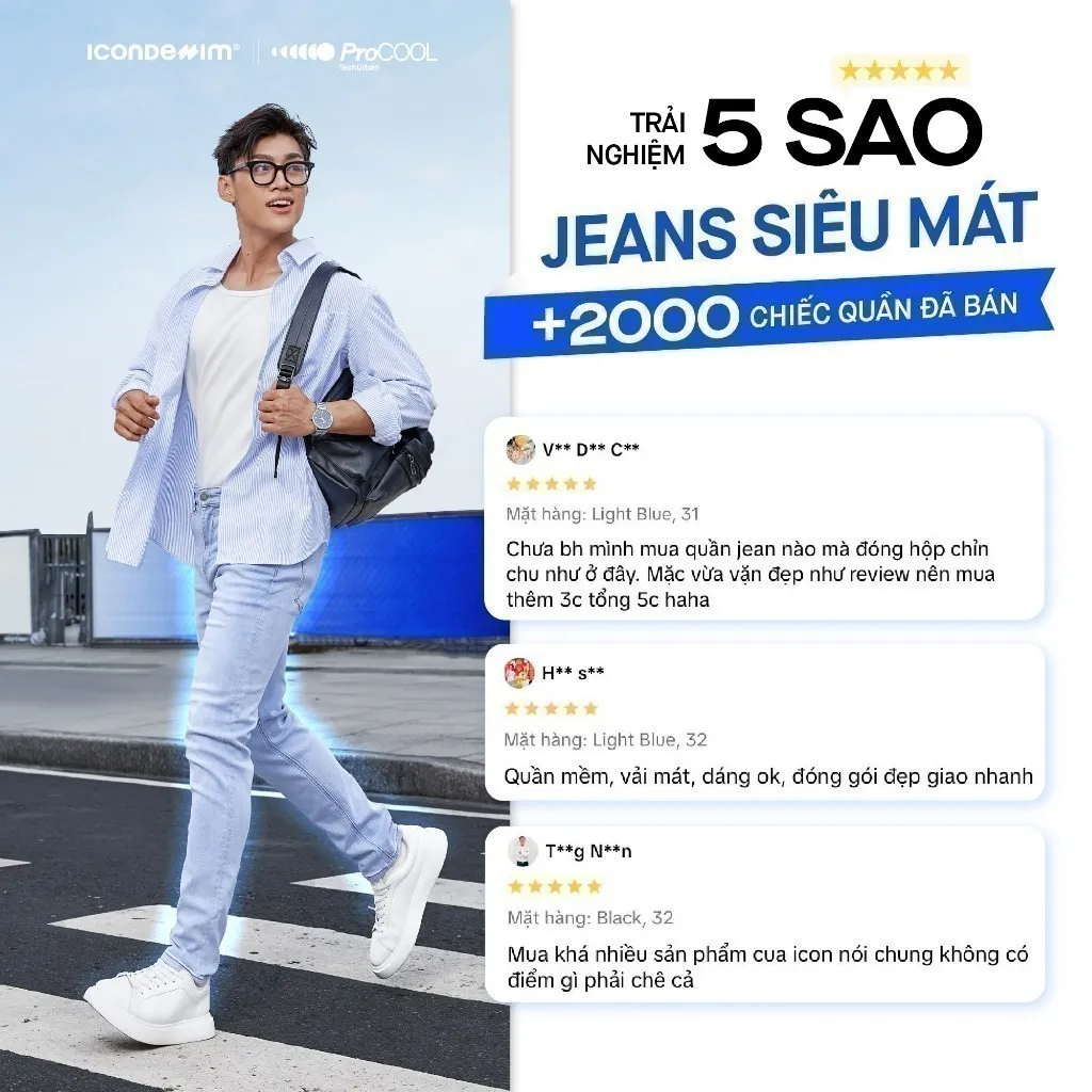 Ảnh Quần jeans nam PROCOOL ICONDENIM, quần bò form slimfit ôm vừa vặn, công nghệ vải Coolmax mát lạnh, mềm mịn, thoải mái 3