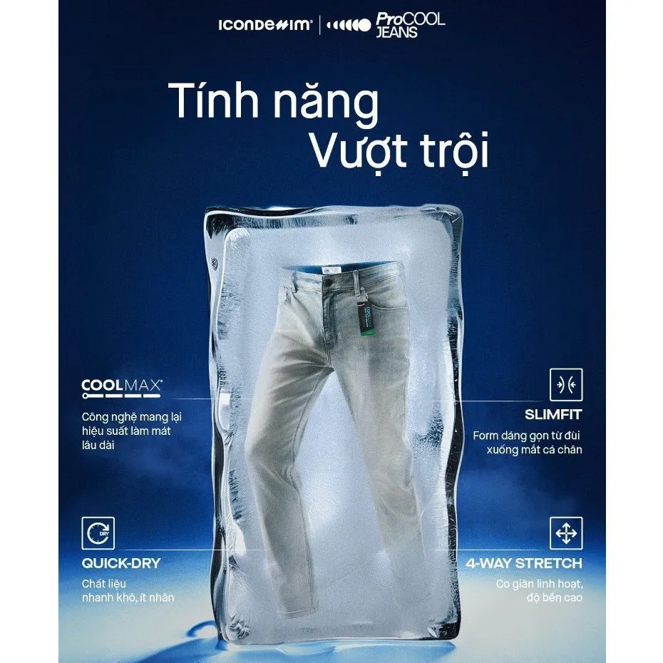 Ảnh Quần jeans nam PROCOOL ICONDENIM, quần bò form slimfit ôm vừa vặn, công nghệ vải Coolmax mát lạnh, mềm mịn, thoải mái 4