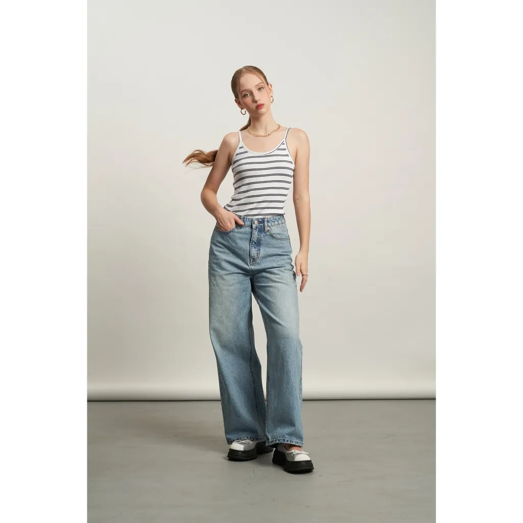 Ảnh Quần jeans nữ PIERRE ống rộng dáng suông màu xanh wash KHÂU BY CQ 1