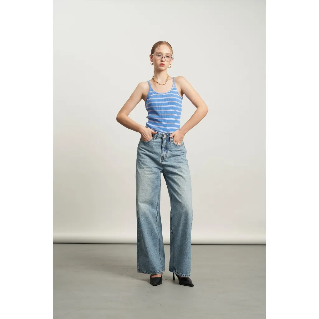 Ảnh Quần jeans nữ PIERRE ống rộng dáng suông màu xanh wash KHÂU BY CQ 2