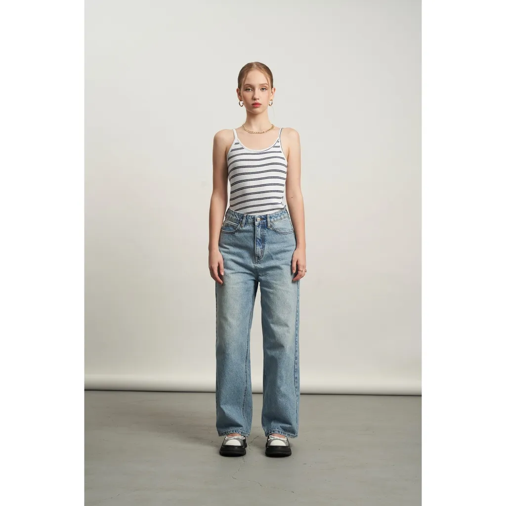 Ảnh Quần jeans nữ PIERRE ống rộng dáng suông màu xanh wash KHÂU BY CQ 3