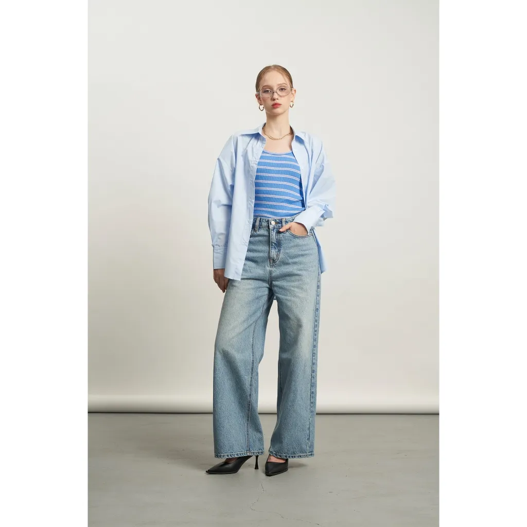 Ảnh Quần jeans nữ PIERRE ống rộng dáng suông màu xanh wash KHÂU BY CQ 4