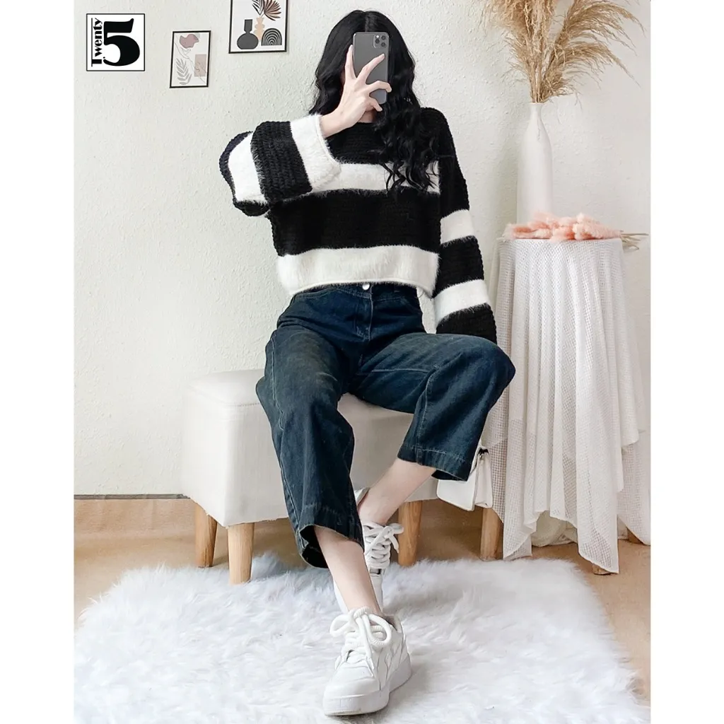Ảnh Quần jeans nữ Twentyfive ống rộng cạp cao tôn dáng cúc đôi 5275 2