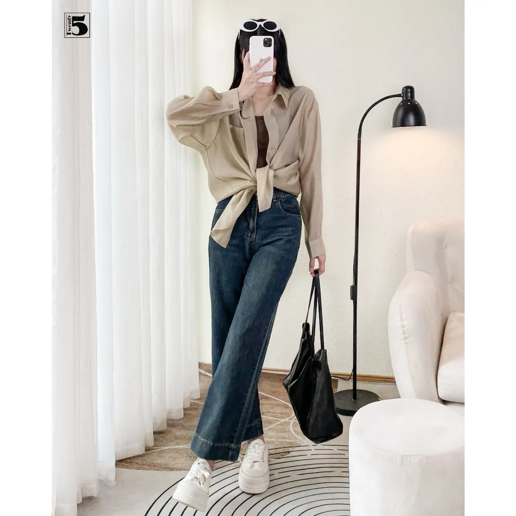 Ảnh Quần jeans nữ Twentyfive ống đứng mài đùi cạp cao tôn dáng 5706 4