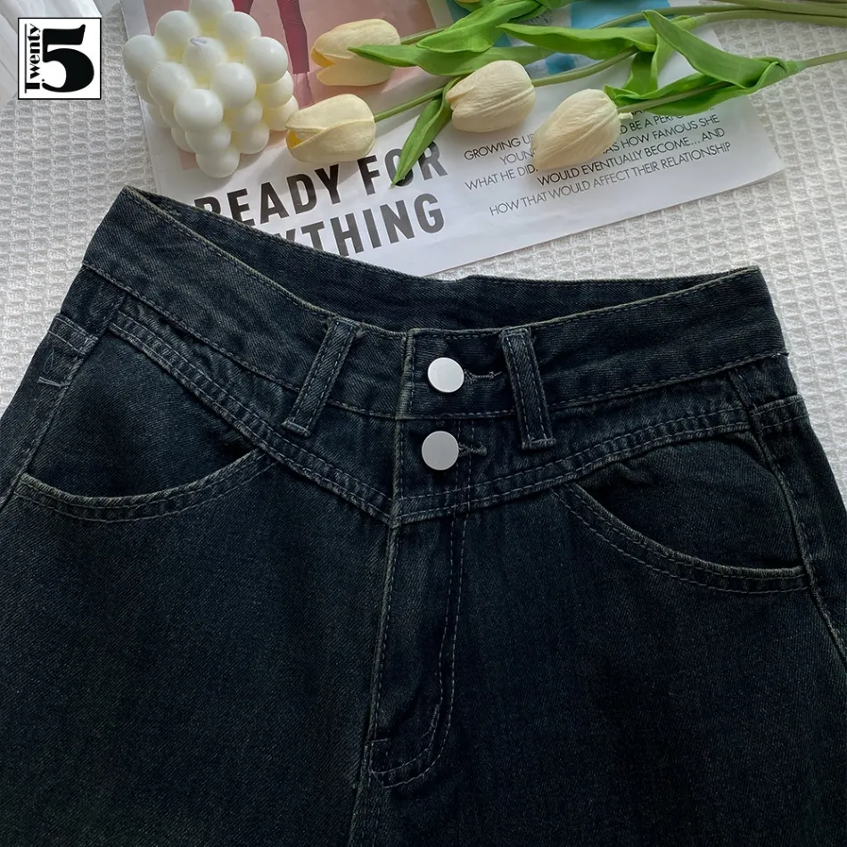 Ảnh Quần jeans nữ Twentyfive ống rộng cạp cao tôn dáng cúc đôi 5275 4