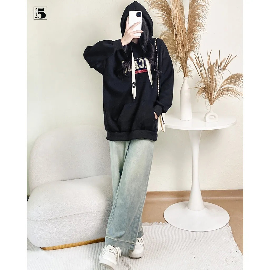 Ảnh Quần jeans nữ Twentyfive ống rộng dài cạp cao gập gấu 5531 2