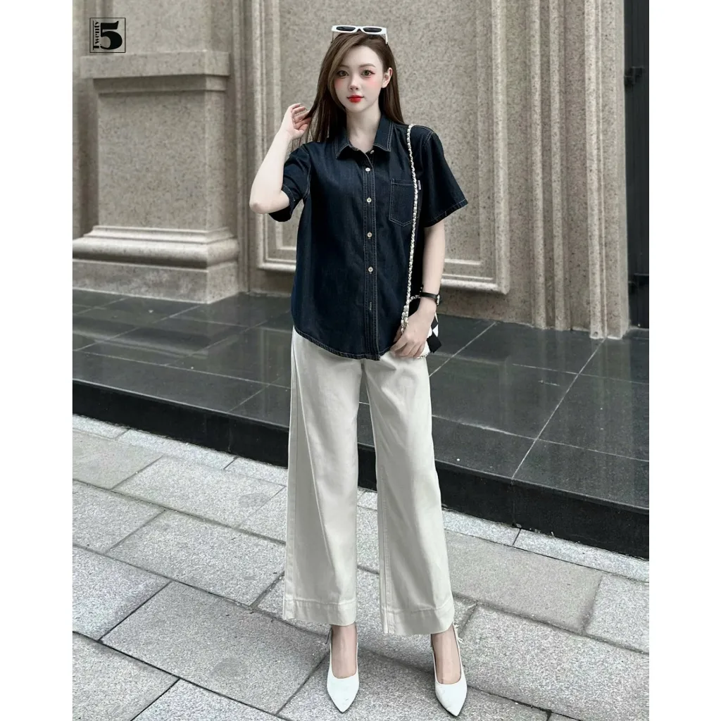 Ảnh Quần jeans nữ Twentyfive ống suông dáng lửng, cạp cao tôn dáng vải dày mịn 5649 2