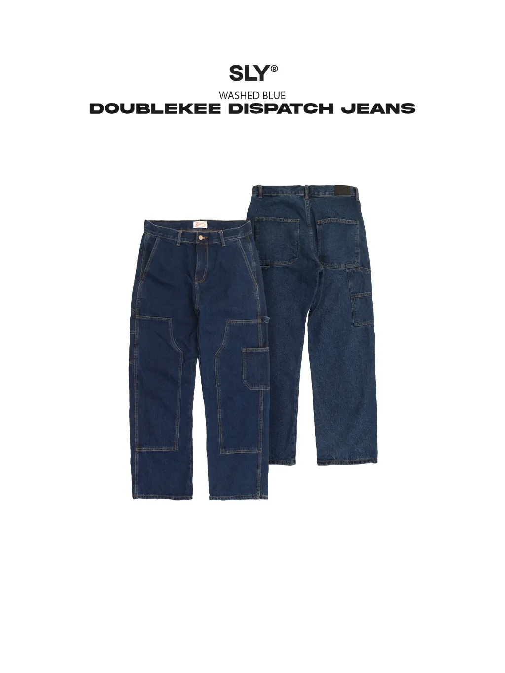 Ảnh Quần Jeans ống suông SLY Double Knee Washed Blue 1