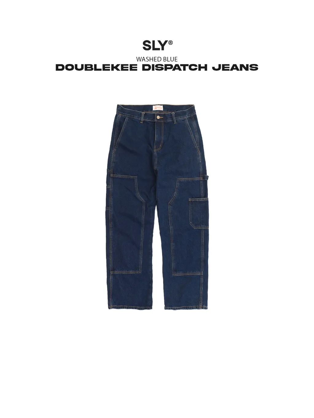 Ảnh Quần Jeans ống suông SLY Double Knee Washed Blue 2