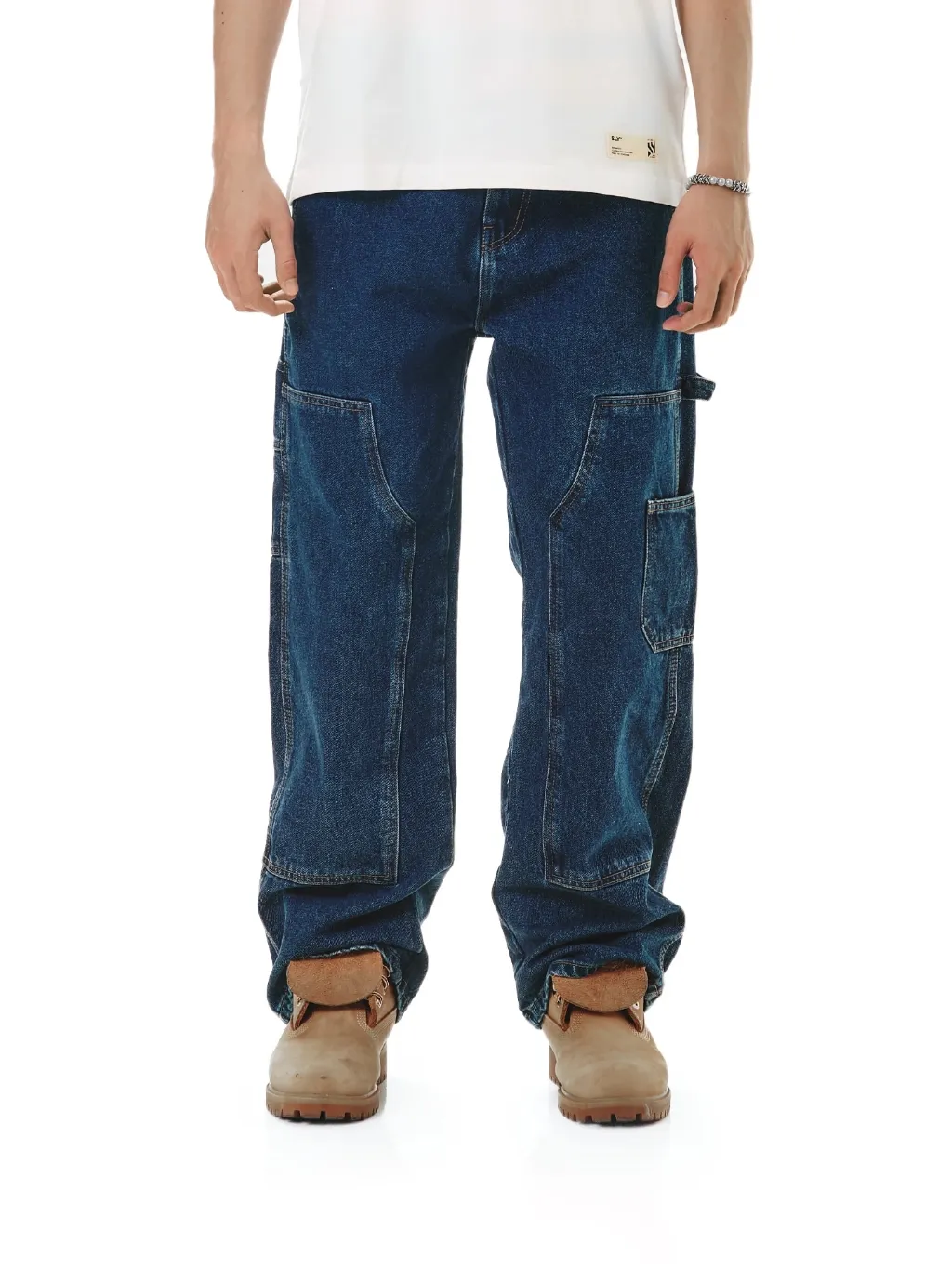 Ảnh Quần Jeans ống suông SLY Double Knee Washed Blue 3