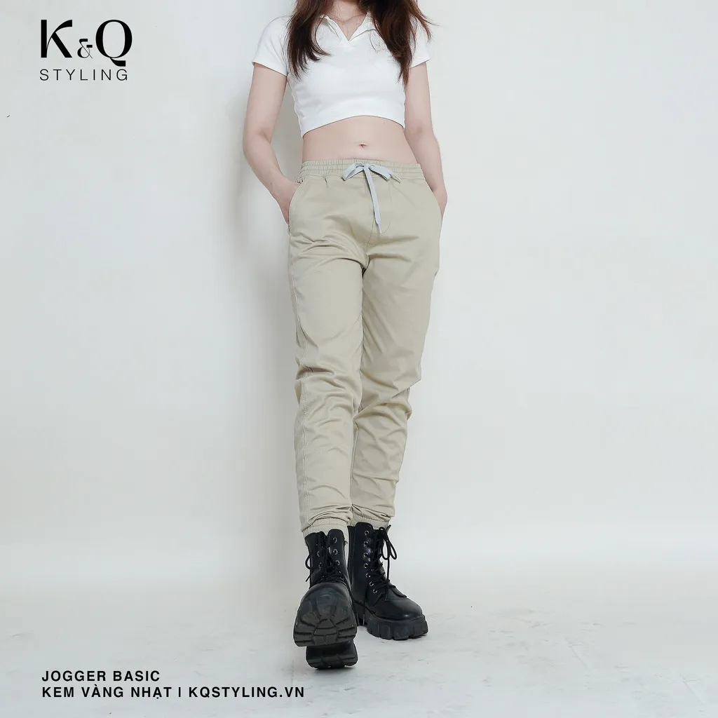 Ảnh Quần jogger kaki co giãn KQSTYLING premium Kem Vàng nhạt 2