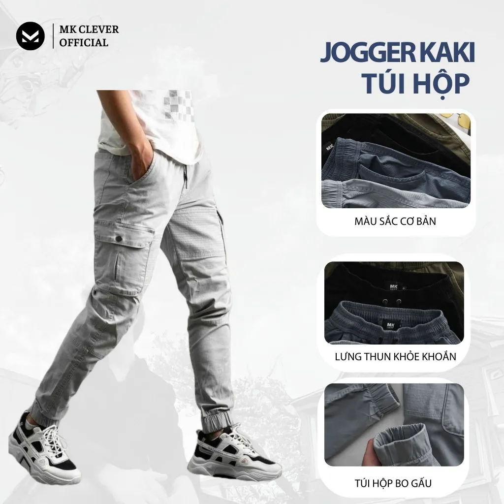 Ảnh Quần Jogger Kaki Túi Hộp Nam MK CLEVER, vải Kaki co giãn lên form chuẩn đẹp, dáng jogger túi hộp khỏe khoắn, nam tính 3