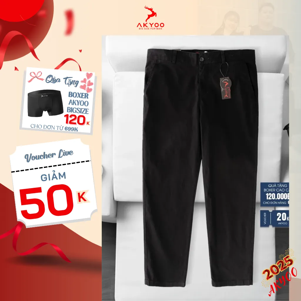Ảnh Quần Kaki Bigsize Nam 80-140kg AKYOO Chất Liệu Cotton Co Giãn - KAKI DEN 01 1