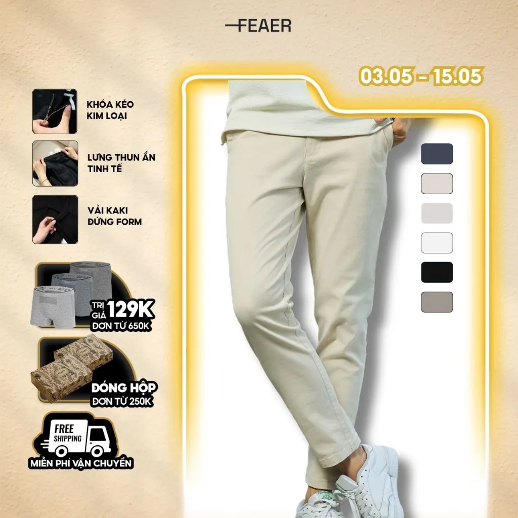 Ảnh Quần kaki dài Basic Slimfit V2 kết hợp Sizetab co giãn, trẻ trung, thanh lịch - FEAER 1