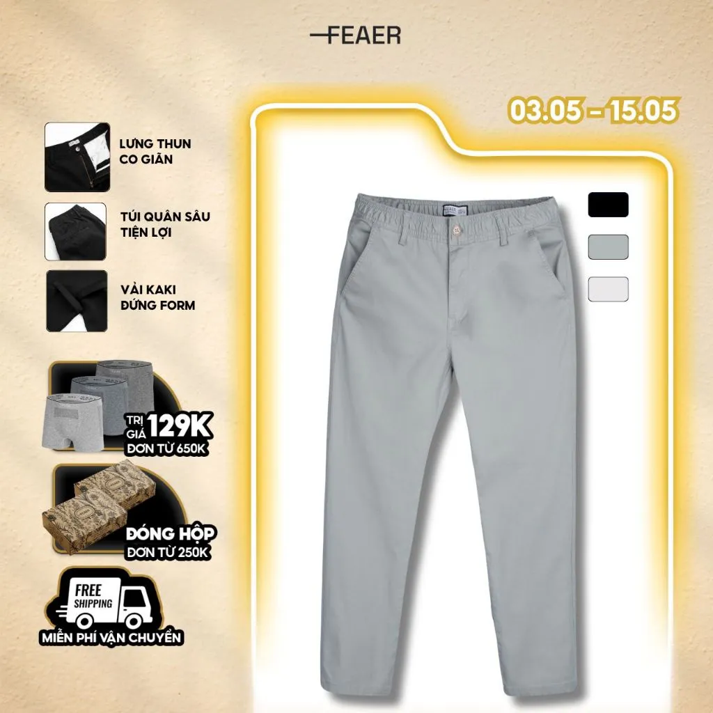 Ảnh Quần Kaki Dài Chinos Lưng Chun, Chất Kaki Mềm, Co Giãn Thoải Mái, Trẻ Trung - FEAER 1