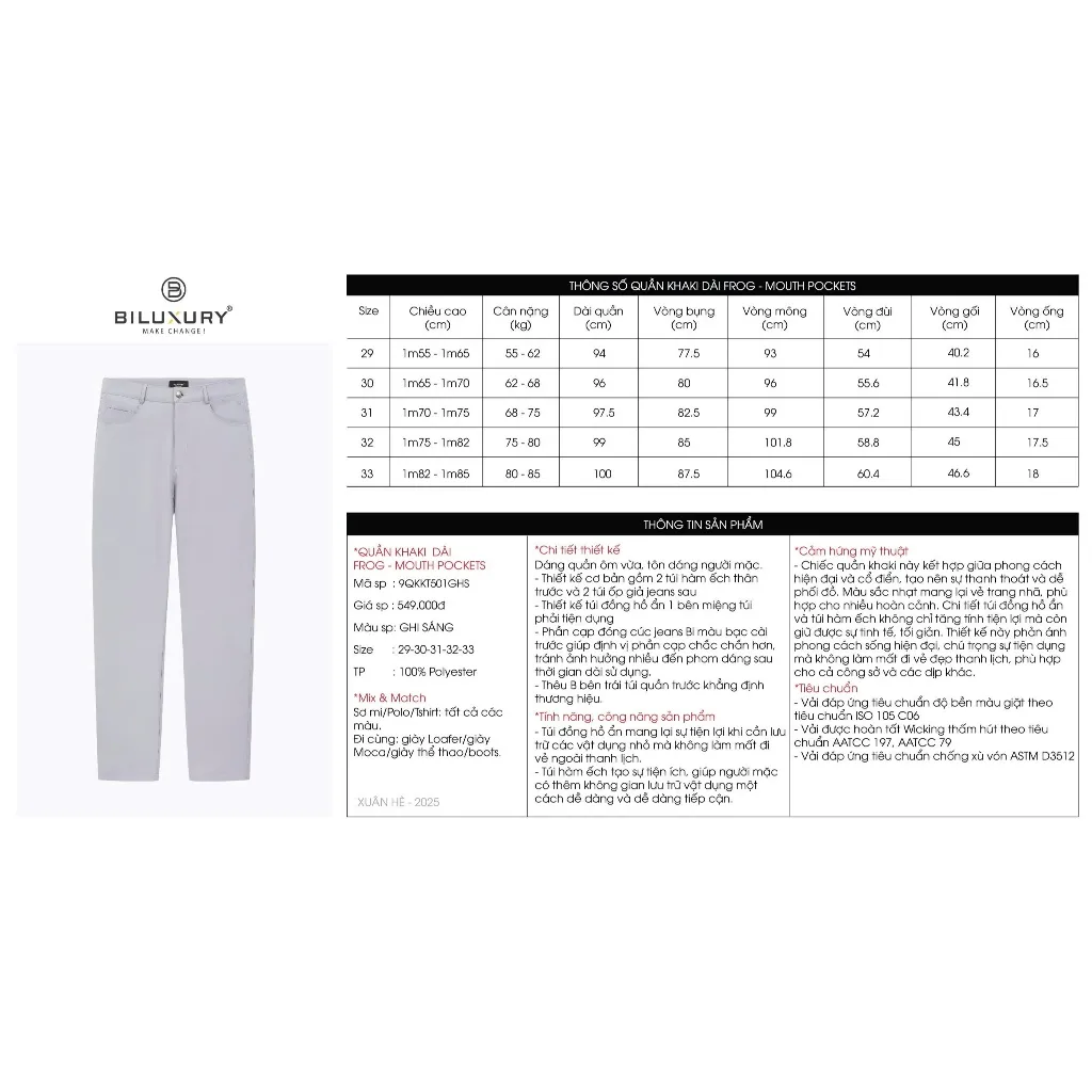Ảnh Quần Kaki Dài Đen 9QKKT501 Biluxury Thiết Kế Basic Bền Màu Co Giãn 4
