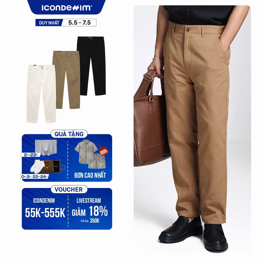 Ảnh Quần Kaki Nam ICONDENIM Straight Fit Classic QKID0026 1